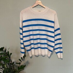 Madewell Oversized Striped Cashmere Sweater - White with Blue Stripes S
